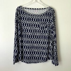 Lilly Pulitzer XL Top Mosaic Chain Long Sleeve Navy Wide Neck Pocket *Colorbleed